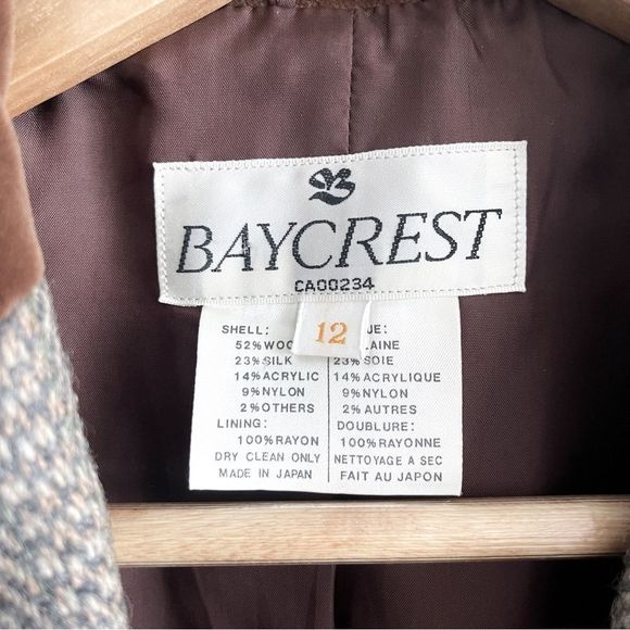 Vintage Baycrest Blazer Wool Silk Tan Gray Tweed Velvet Collar Women's 12 Jacket - Picture 4 of 7
